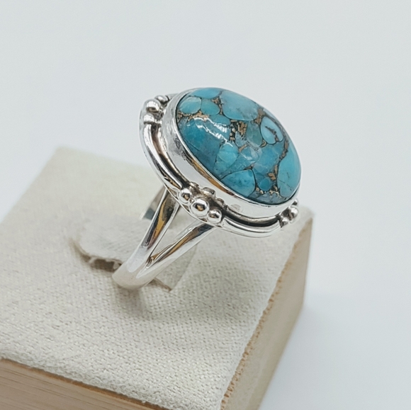 Vintage Sterling Silver Blue Copper Turquoise Ring - Picture 3 of 9